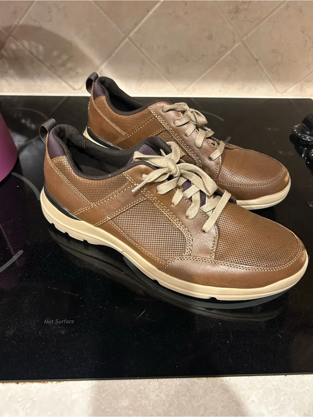 Rockport Men's Brown and Cream Lace-Up Athletic Sneakers